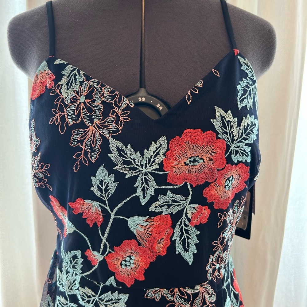 Guess Floral Embroidered Midi Dress - Black and Red